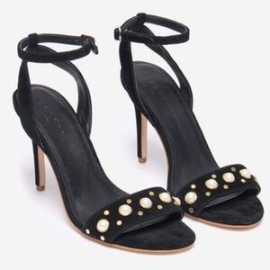Sandro Nina Pearls Noir Black Suede Heels - sz US 8.5 / EU 39